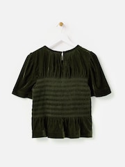 Oliver Bonas Green Velvet Shirred Bodice T-Shirt - Image 4 of 7