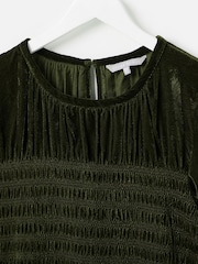 Oliver Bonas Green Velvet Shirred Bodice T-Shirt - Image 5 of 7