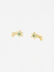 Oliver Bonas Green Esther Shooting Star with Siamite Inlay Gold Plated Stud Earrings - Image 1 of 3