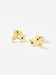 Oliver Bonas Green Esther Shooting Star with Siamite Inlay Gold Plated Stud Earrings - Image 2 of 3