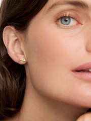 Oliver Bonas Green Esther Shooting Star with Siamite Inlay Gold Plated Stud Earrings - Image 3 of 3