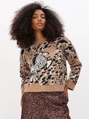Oliver Bonas Natural Horse Print Crew Neck Knitted Jumper - Image 1 of 8