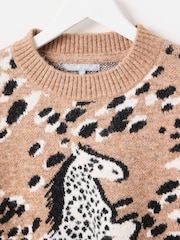 Oliver Bonas Natural Horse Print Crew Neck Knitted Jumper - Image 5 of 8