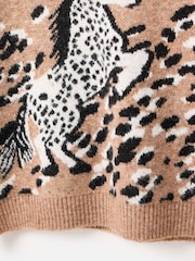 Oliver Bonas Natural Horse Print Crew Neck Knitted Jumper - Image 8 of 8