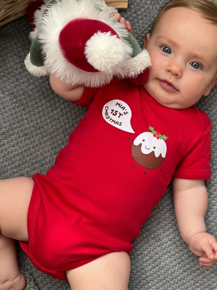 Solesmith Personalised First Christmas Pudding Baby Grow Bodysuit - Image 1 of 2 Solesmith Personalised First Christmas Pudding Baby Grow Bodysuit - Image 1 of 2
