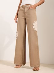 Friends Like These Natural Crochet Everyday Wide Leg Jeans - Image 4 of 5