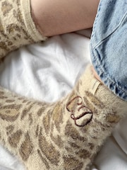 Solesmith Natural Monogrammed Womens Leopard Print Socks - Image 2 of 3