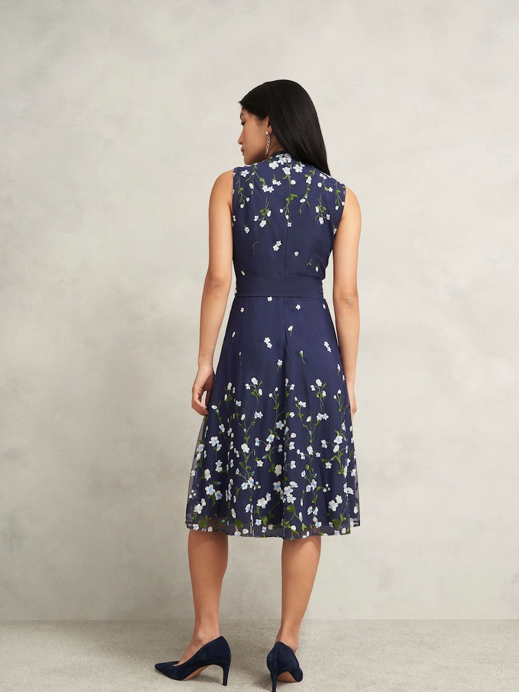 Hobbs Blue Petite Aria Embroidered Dress - Image 2 of 4 Hobbs Blue Petite Aria Embroidered Dress - Image 2 of 4