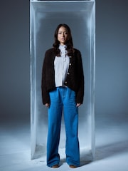 Smith & Soul Brown Striped Cropped Ruffles Shirt - Image 5 of 6