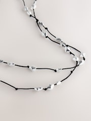 Silver Tone Beaded Cord Long Necklace - Image 4 of 5