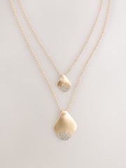 Gold Tone Layered Organic Shape Pave Sparkle Pendant Necklace - Image 3 of 5