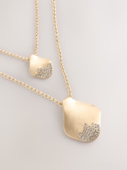 Gold Tone Layered Organic Shape Pave Sparkle Pendant Necklace - Image 4 of 5