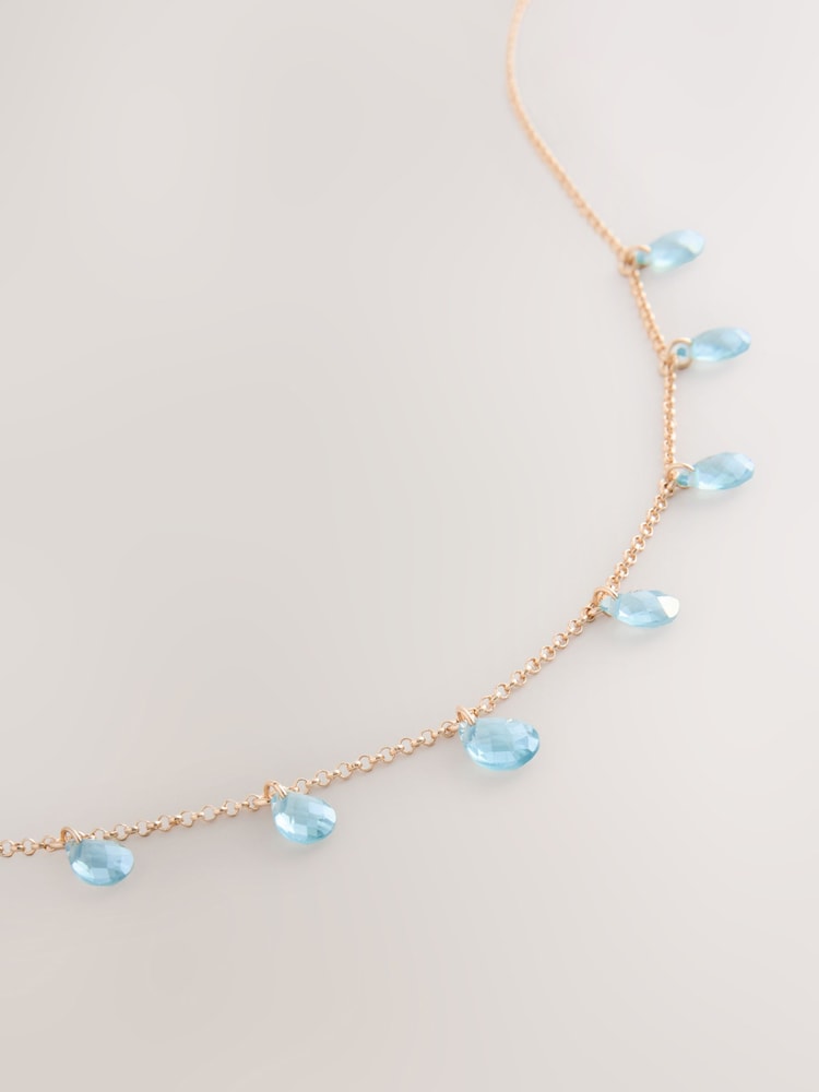 Gold Tone Gemstone Drop Necklace - Image 5 of 5