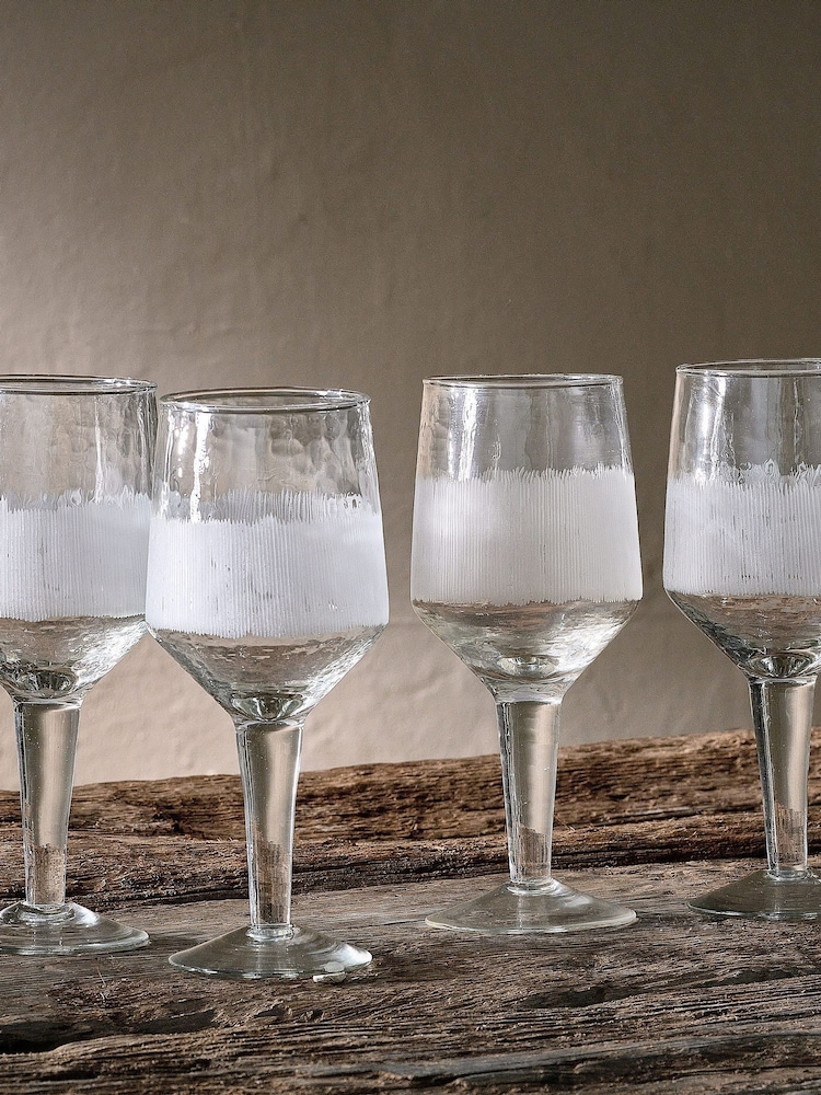 Nkuku Set of 4 Clear Anara Etched Wine Glasses - Image 1 of 4