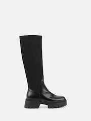 Simmi London Black Kenneth Knit Knee High Chunky Boots - Image 2 of 4