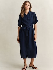 GANT Blue Linen Belted Shirt Dress - Image 3 of 6
