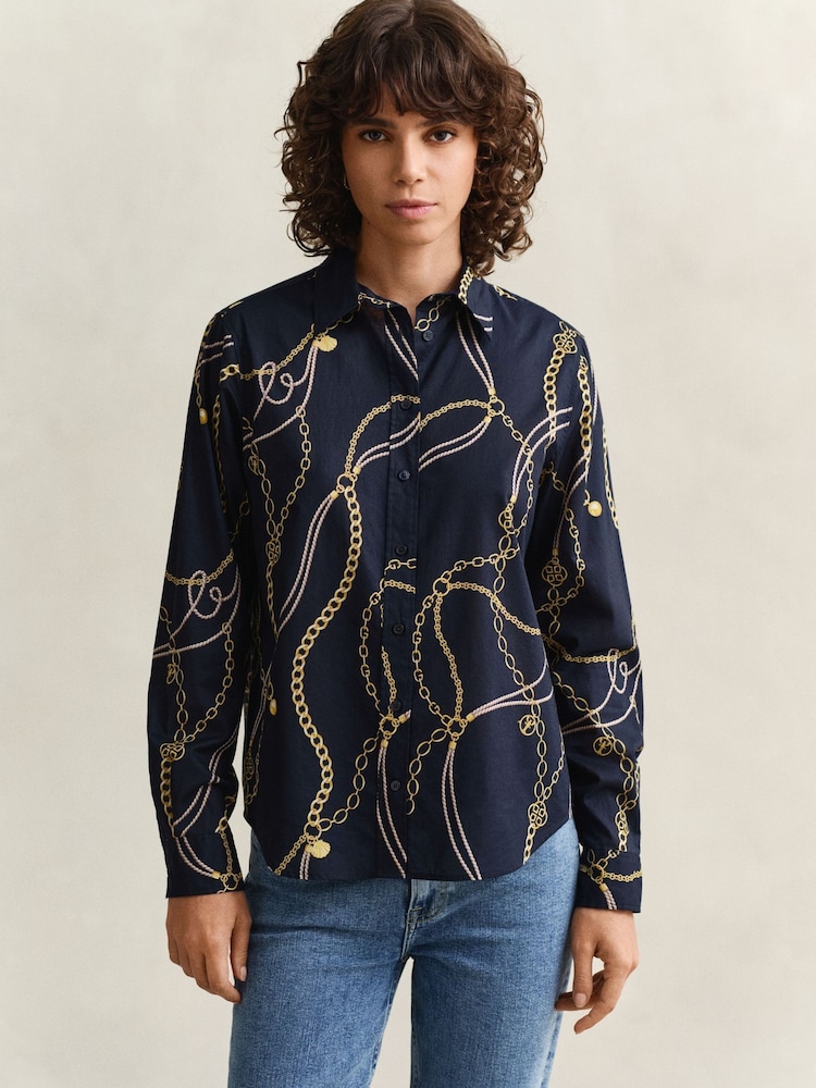 GANT Blue Printed Chain Cotton Shirt - Image 1 of 8