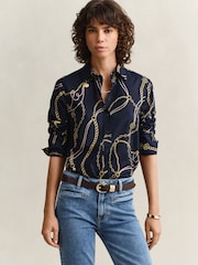 GANT Blue Printed Chain Cotton Shirt - Image 3 of 8