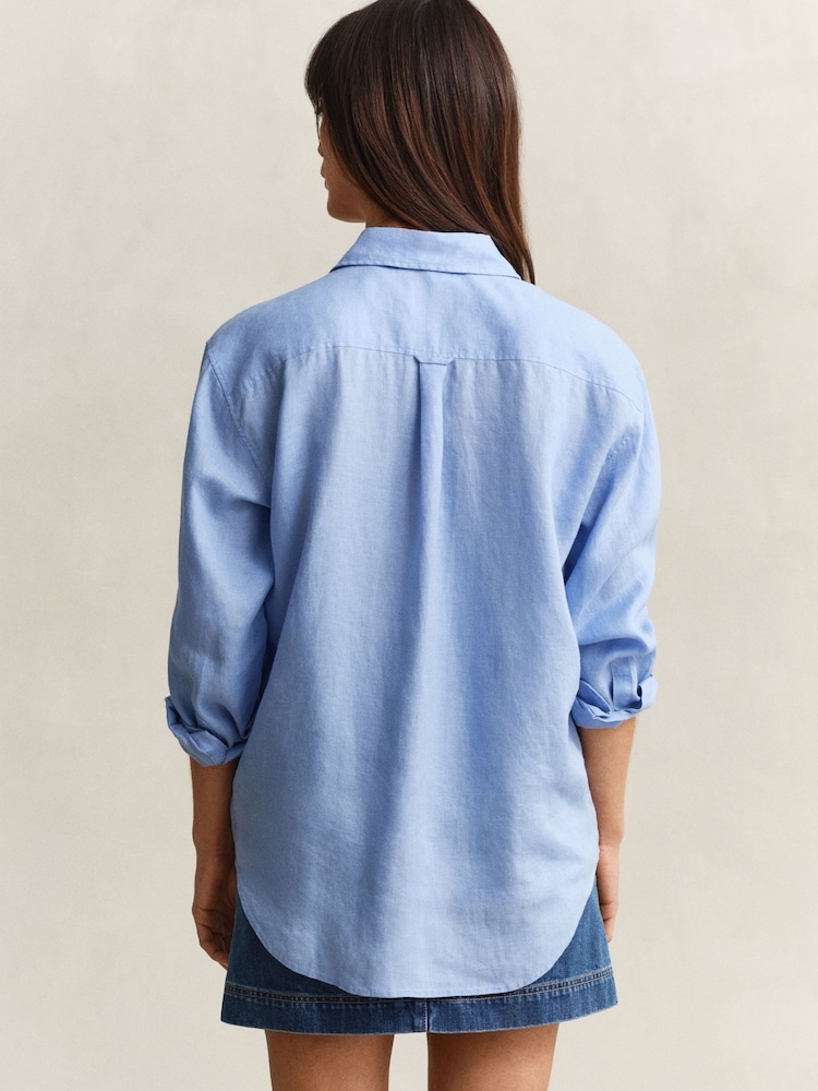 GANT Blue Relaxed Fit Linen Shirt - Image 2 of 5