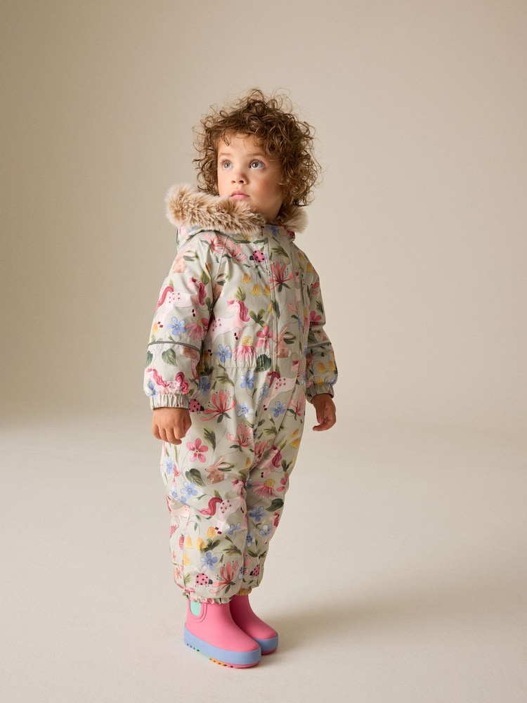 Sage Green Unicorn Waterproof Printed Snowsuit (3mths-7yrs) - Image 1 of 5