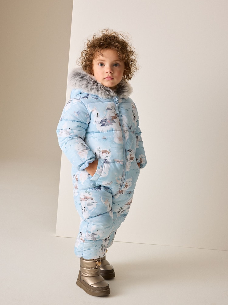 Blue Winter Scene - Costum de zăpadă Print Shower Resistant (3luni -7ani) - Imaginea 2 din 10