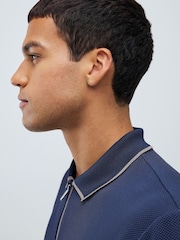 River Island Blue Slim Fit Textured Zip Neck Polo Shirt - Image 4 of 4