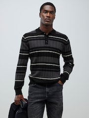 River Island Slim Fit Stripe Knitted Rib Polo Shirt - صورة 1 من 4