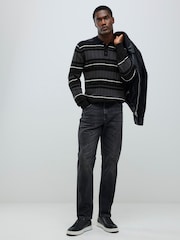 River Island Slim Fit Stripe Knitted Rib Polo Shirt - صورة 3 من 4