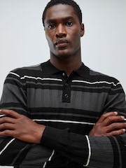 River Island Slim Fit Stripe Knitted Rib Polo Shirt - صورة 4 من 4