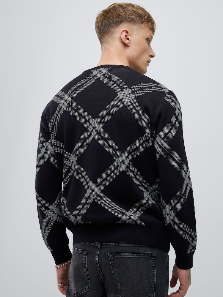 River Island Black Knitted Check Print Jumper - Image 2 of 4 River Island Black Knitted Check Print Jumper - Image 2 of 4