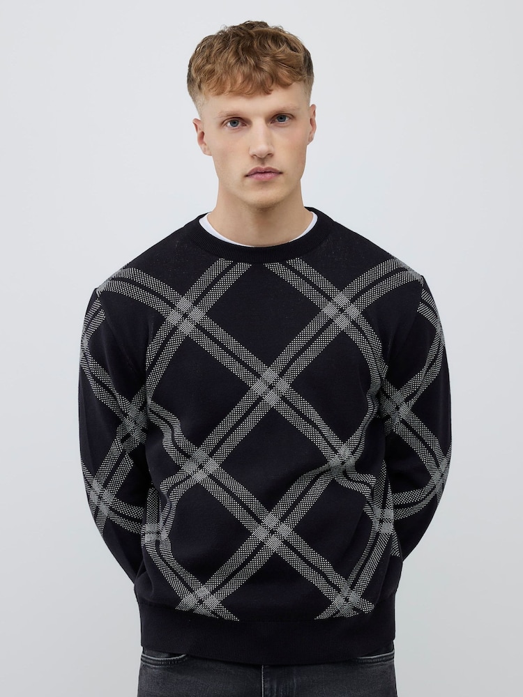 River Island Black Knitted Check Print Jumper - Image 4 of 4 River Island Black Knitted Check Print Jumper - Image 4 of 4
