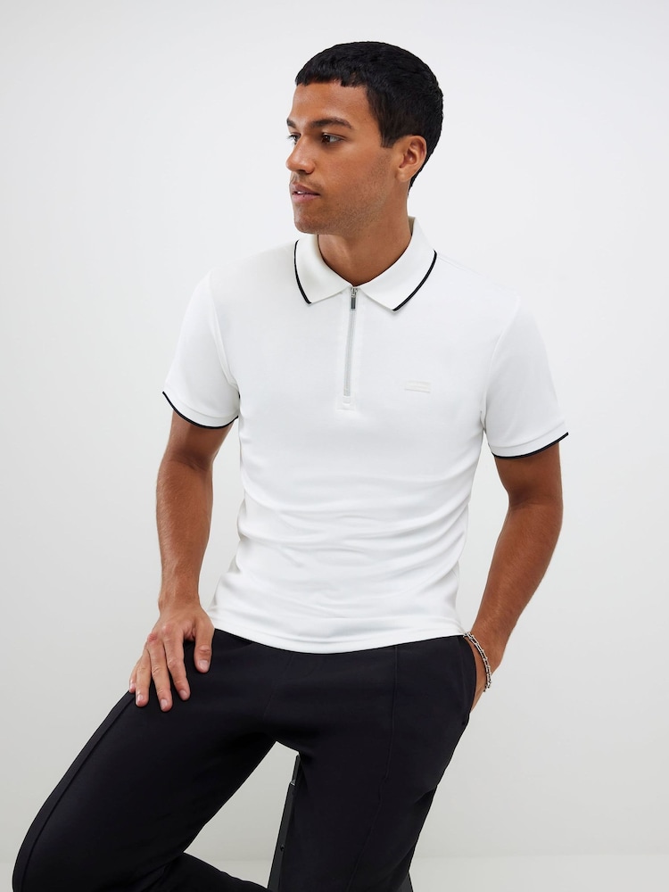 River Island White Muscle Fit Les Amis Stripe Polo Shirt - Image 2 of 4