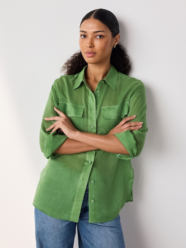 Green Sheer Utility Long Sleeve Shirt - Image 1 of 9