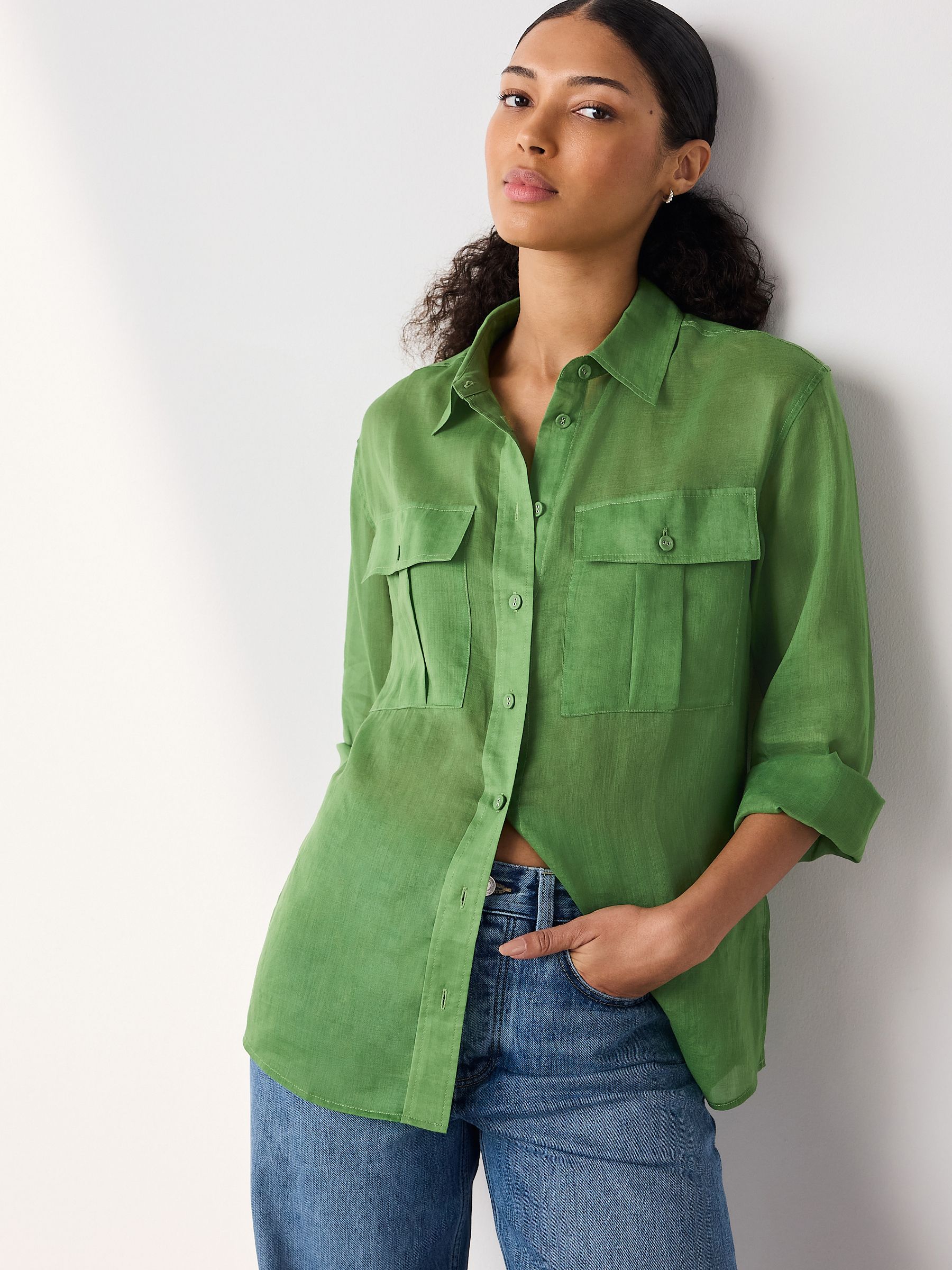 Buy Green N. Premium Sheer Utility Long Sleeve Shirt from Next Ireland