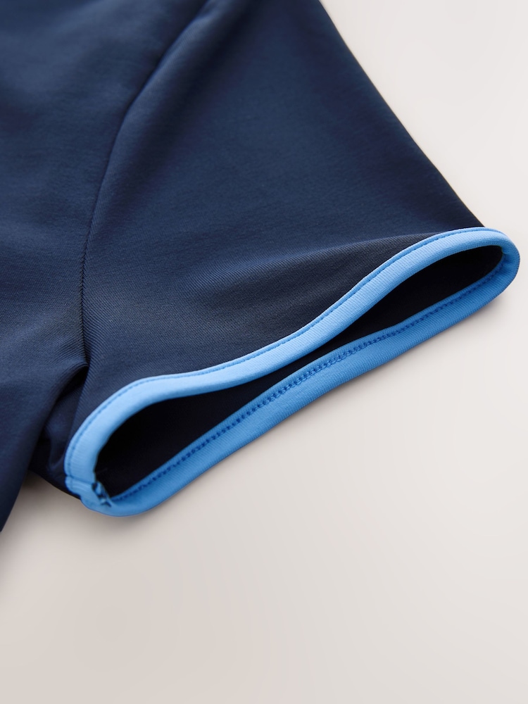 Navy/Blue Tipped Soft Touch Slinky Nylon Crew Neck Short Sleeve Top - Image 2 of 3