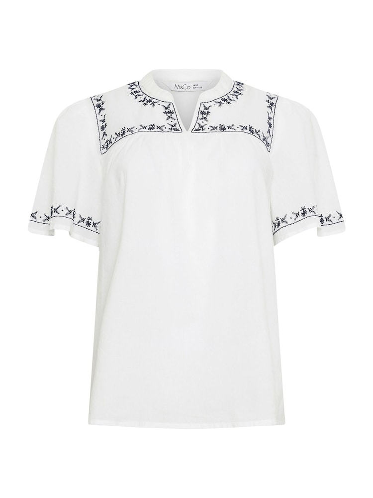 M&Co White 100% Cotton Embroidered Dobby Blouse - Image 5 of 5