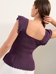 Friends Like These Aubergine Petite Ruffle Knitted Top - Image 4 of 5