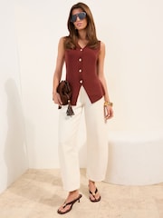 Friends Like These Burnt Orange Knitted Statement Waistcoat - Image 2 of 4