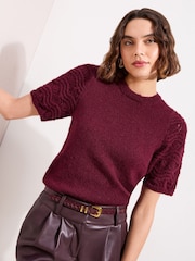 Friends Like These Aubergine Purple Pointelle Sleeve Knit Top - Image 1 of 4