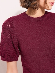 Friends Like These Aubergine Purple Pointelle Sleeve Knit Top - Image 2 of 4