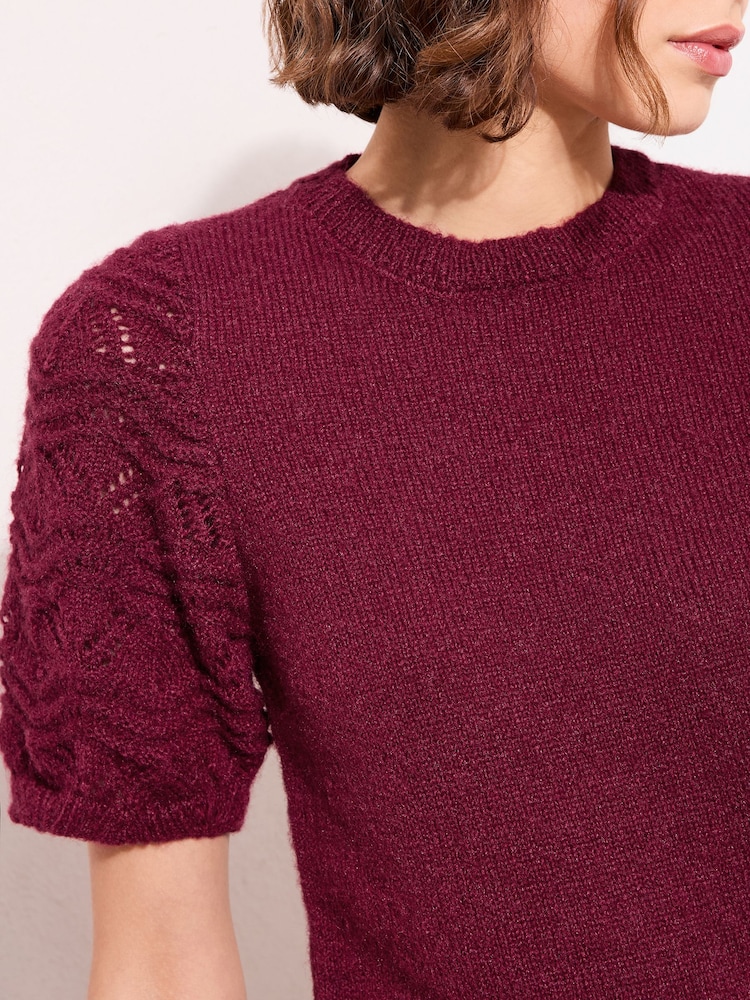 Friends Like These Aubergine Purple Pointelle Sleeve Knit Top - Image 2 of 4