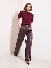 Friends Like These Aubergine Purple Pointelle Sleeve Knit Top - Image 3 of 4