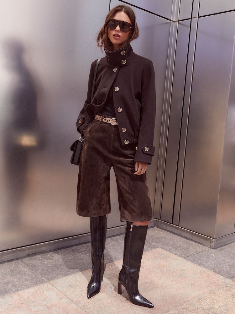 Lipsy Chocolate Brown Vinyl Funnel Neck Jacket - Image 1 of 5