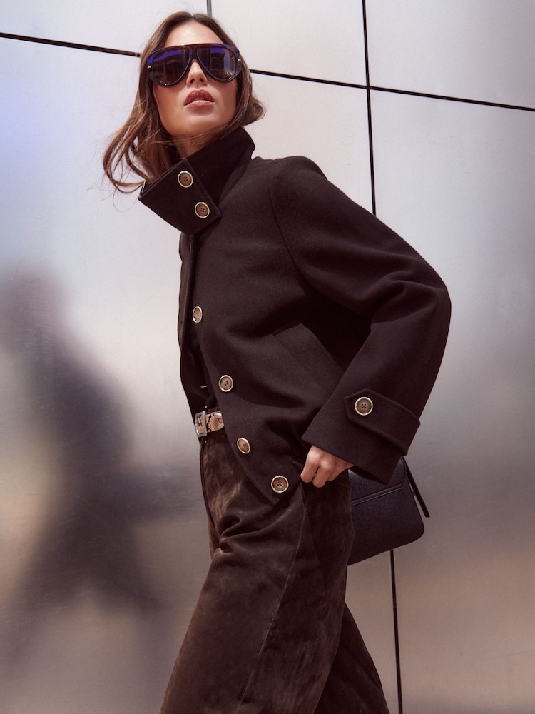 Lipsy Chocolate Brown Vinyl Funnel Neck Jacket - Image 2 of 5