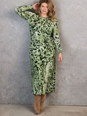 Live Unlimited Green Animal Abstract Print Ruched Jersey Dress - Image 1 of 8