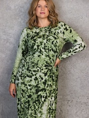 Live Unlimited Green Animal Abstract Print Ruched Jersey Dress - Image 5 of 8