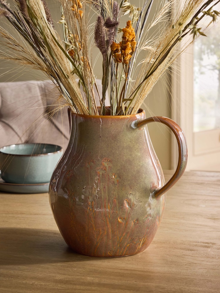 Ceramic Embossed Glazed Jug Vase - 圖片 1/3