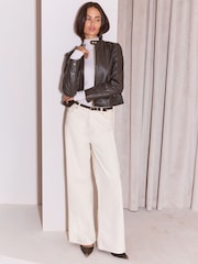 Lipsy Chocolate Brown Real Leather Jacket - Image 3 of 5