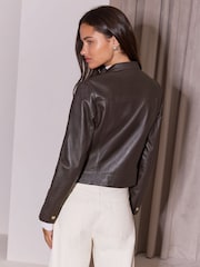 Lipsy Chocolate Brown Real Leather Jacket - Image 5 of 5