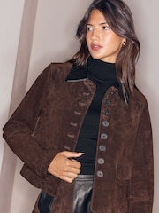 Lipsy Chocolate Brown Suede Jacket - Image 1 of 6